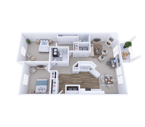 Floor plan for 2 beds, 2 baths, 1072 sqft